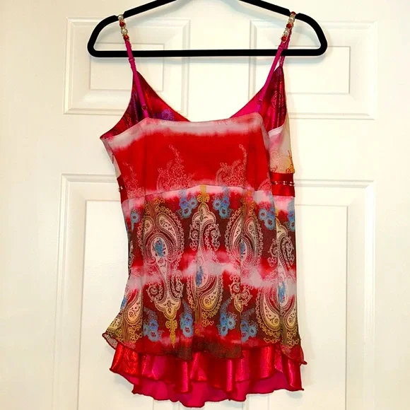 Boston Proper Paisley Beaded Women's Tank Top NWOT 4=(XL) Red/Pink Sequins Boho - Picture 8 of 14
